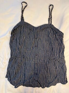 Kirra Navy Blue and White Polka-Strip Button-Front Camisole